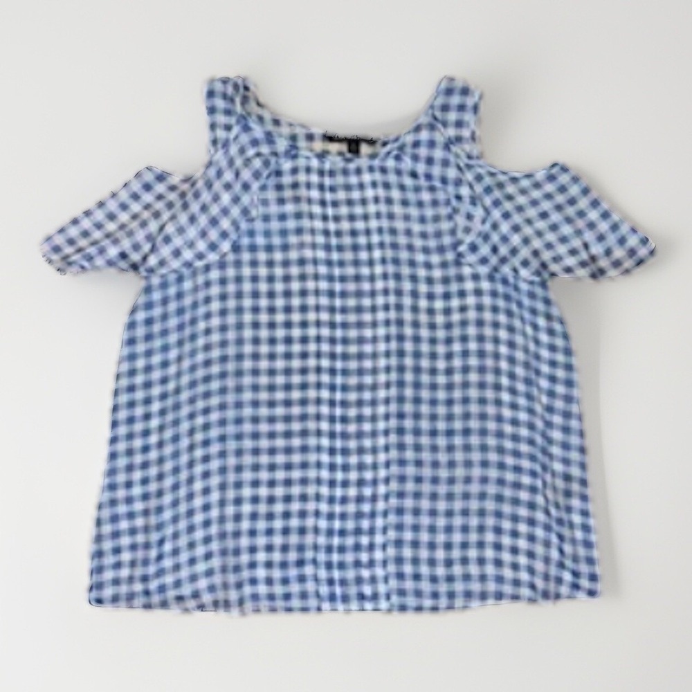 Zac & Rachel Lightweight Flowy Short Flutter Sleeve Blue Gingham Top Blouse XL